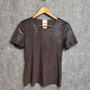 Mondi Black Metallic Textured Short Sleeve Top Blouse Size 38 Vintage